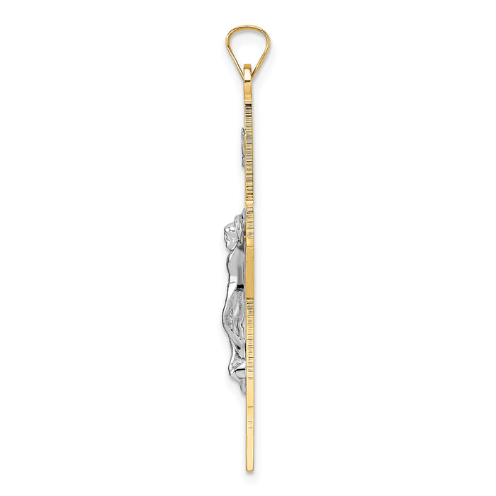 14k Two-tone Polished Solid INRI Crucifix Pendant-XR2071