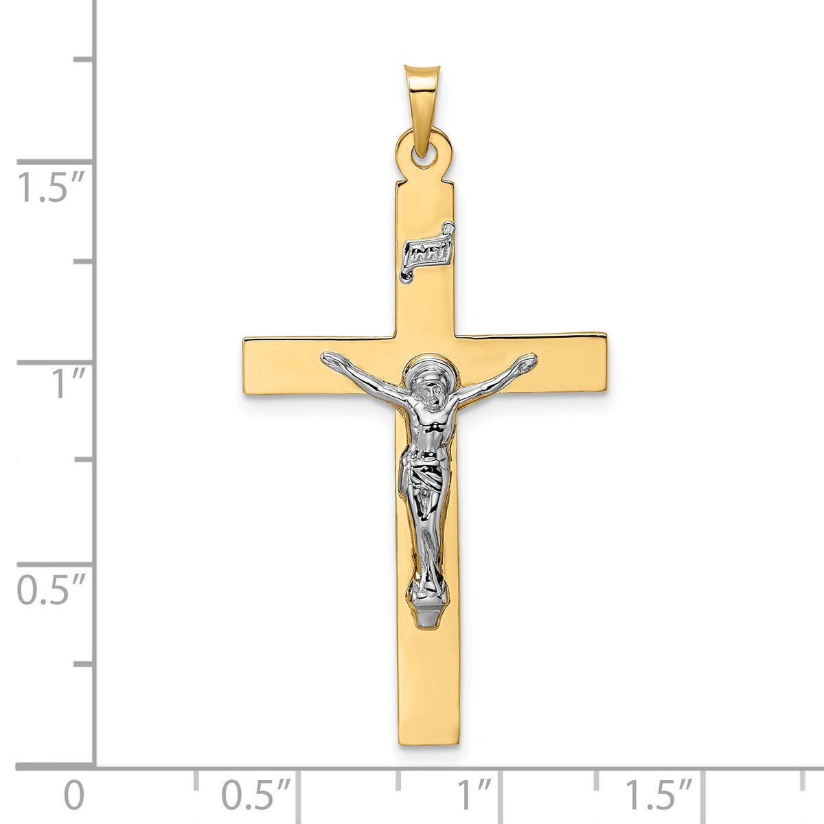 14k Two-tone Polished Solid INRI Crucifix Pendant-XR2071