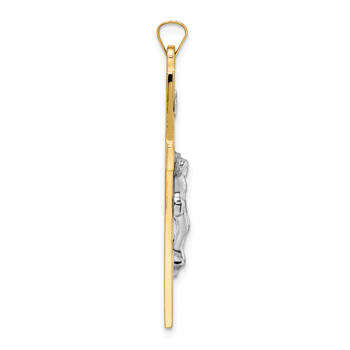 14k Two-tone Solid INRI Crucifix Pendant-XR2072