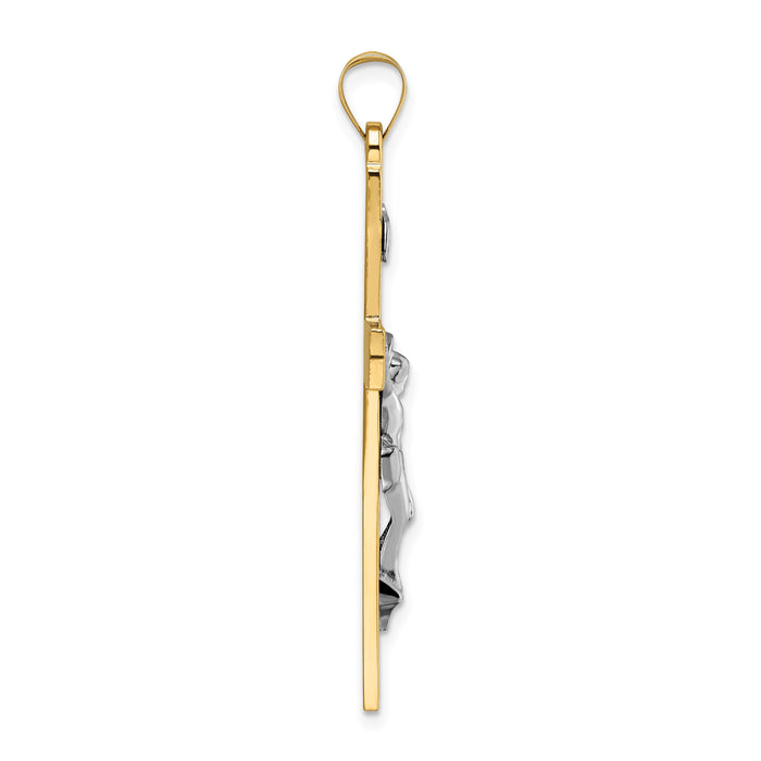 14k Two-tone Polished Solid INRI Crucifix Pendant-XR2073