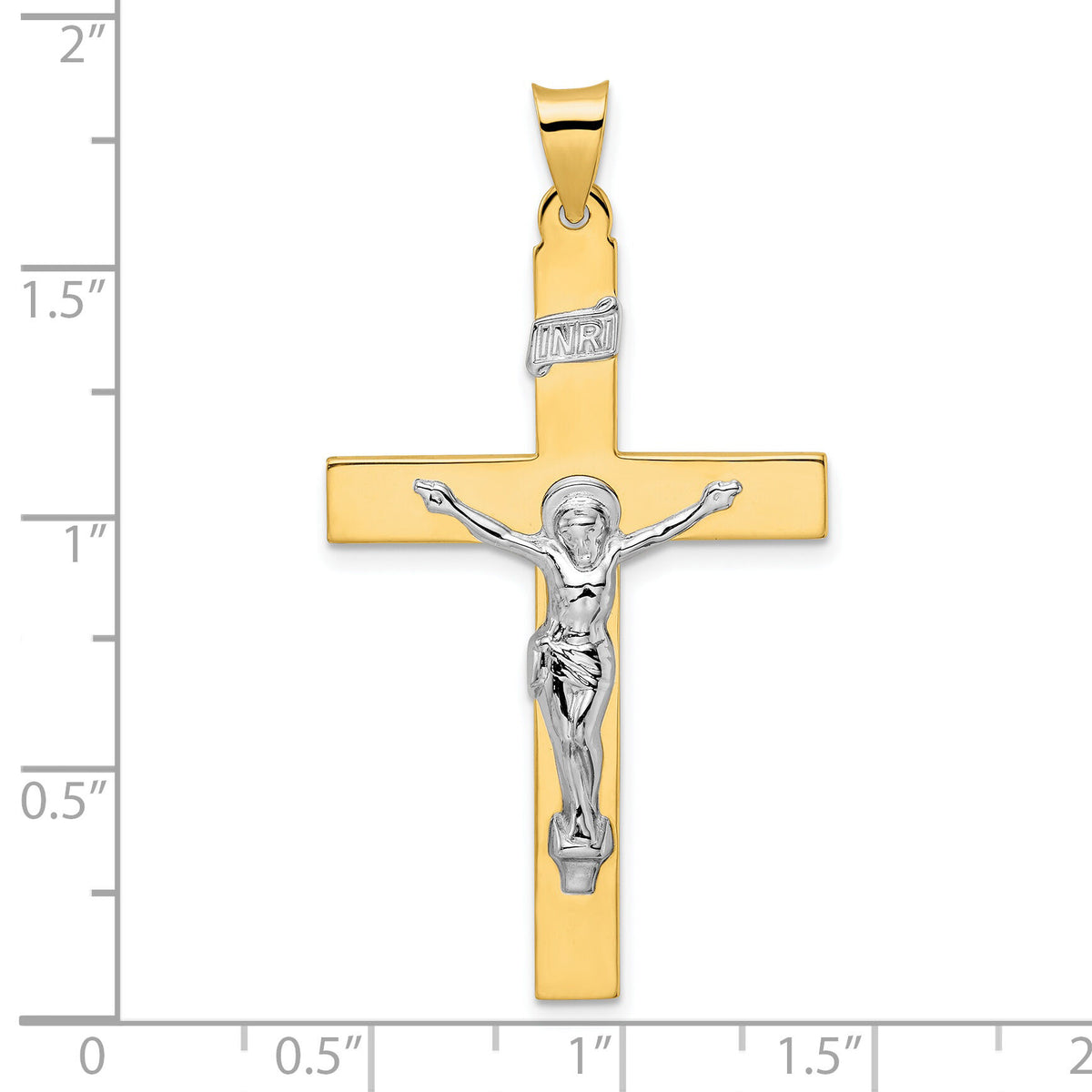 14k Two-tone Polished Solid INRI Crucifix Pendant-XR2073