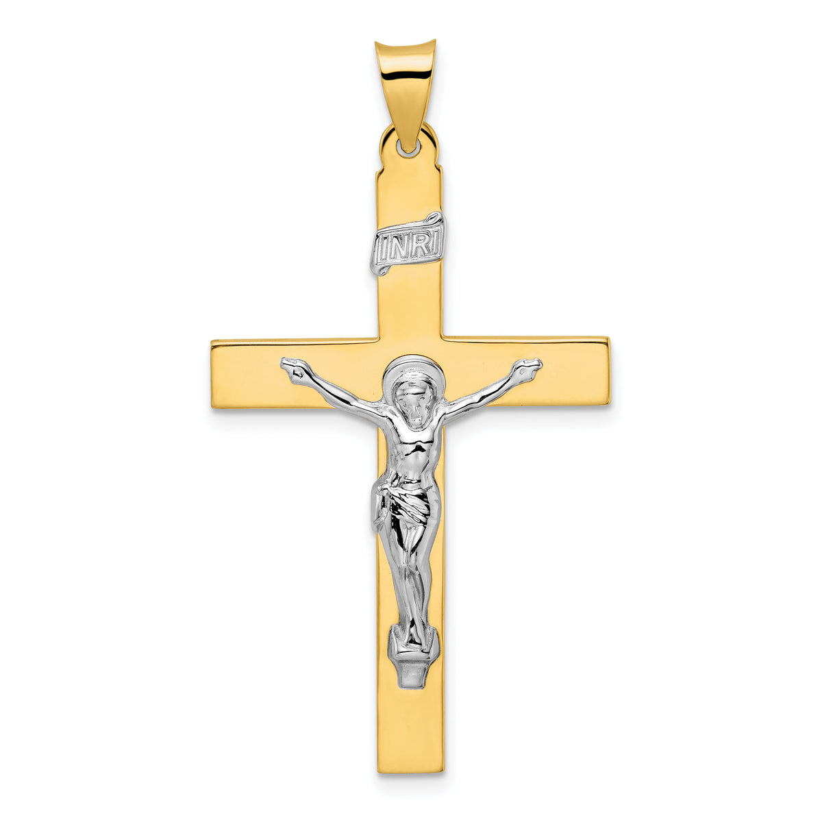 14k Two-tone Polished Solid INRI Crucifix Pendant-XR2073
