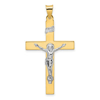 14k Two-tone Polished Solid INRI Crucifix Pendant-XR2073