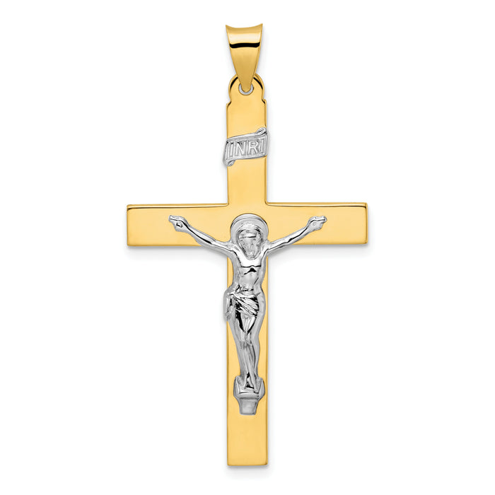 14k Two-tone Polished Solid INRI Crucifix Pendant-XR2073