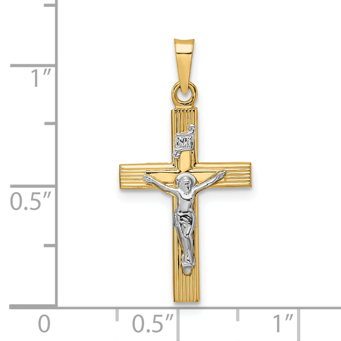 14k Two-tone Polished Solid INRI Crucifix Pendant-XR2074