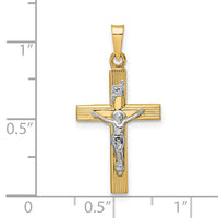 14k Two-tone Polished Solid INRI Crucifix Pendant-XR2074
