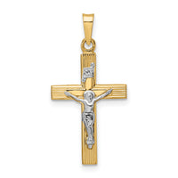 14k Two-tone Polished Solid INRI Crucifix Pendant-XR2074