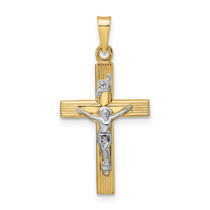 14k Two-tone Polished Solid INRI Crucifix Pendant-XR2074