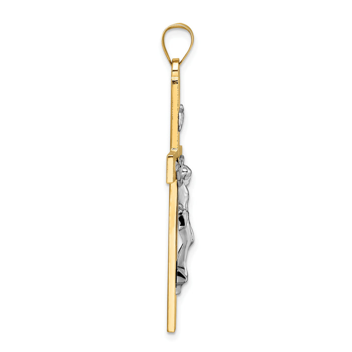 14k Two-tone Polished Solid INRI Crucifix Cross Pendant-XR2075