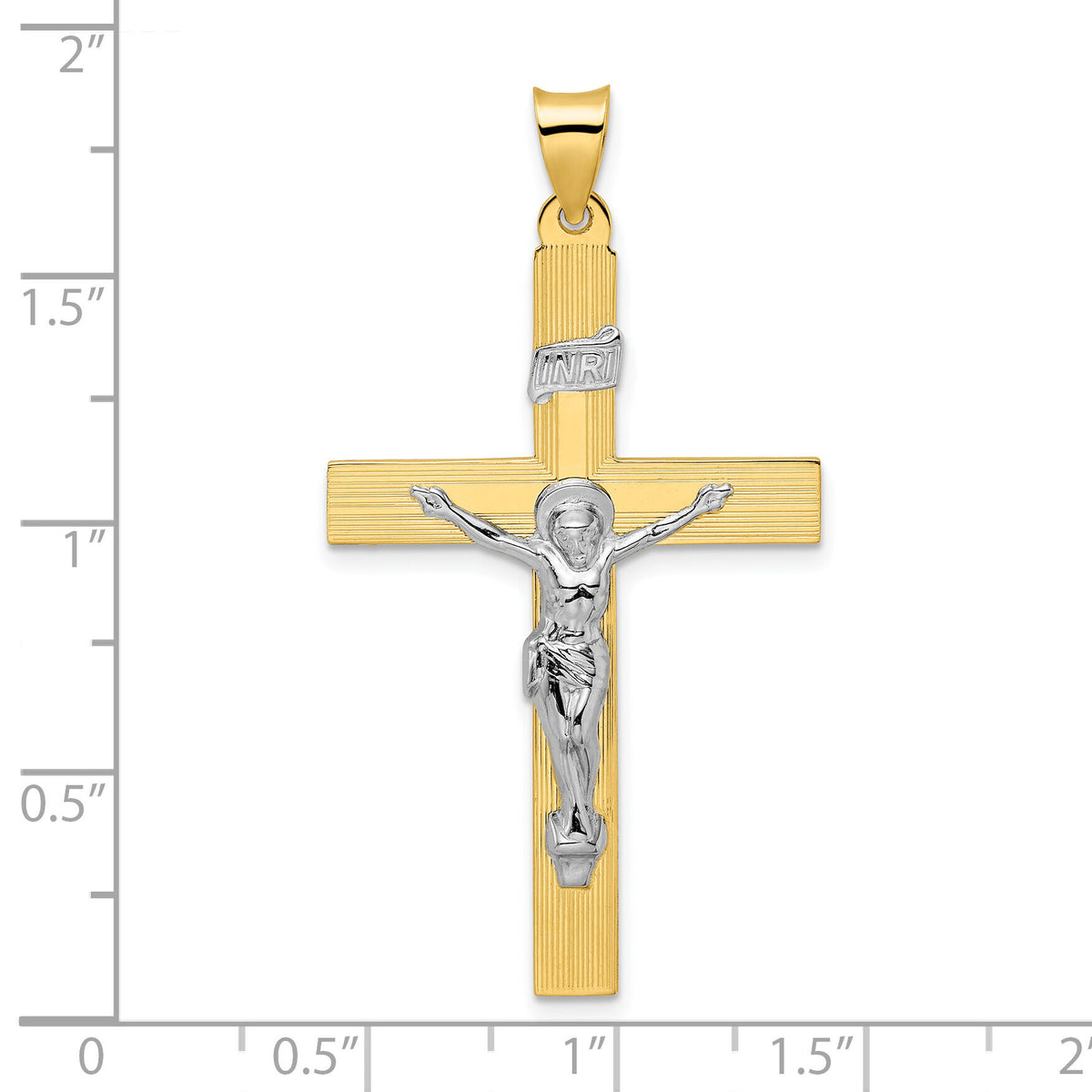 14k Two-tone Polished Solid INRI Crucifix Cross Pendant-XR2075