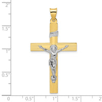 14k Two-tone Polished Solid INRI Crucifix Cross Pendant-XR2075