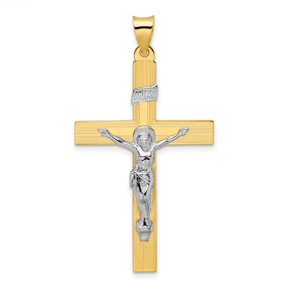 14k Two-tone Polished Solid INRI Crucifix Cross Pendant-XR2075