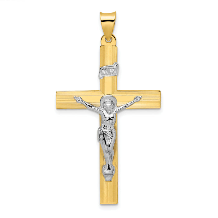 14k Two-tone Polished Solid INRI Crucifix Cross Pendant-XR2075