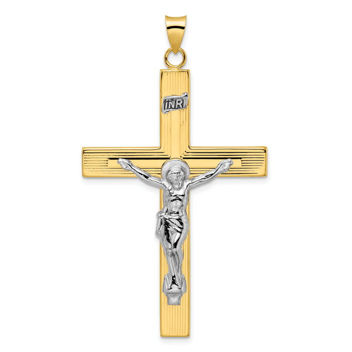 14k Two-tone Polished Solid INRI Crucifix Cross Pendant-XR2076