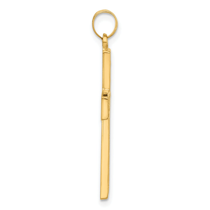 14k Polished and Textured Floral Cross Pendant-XR2078