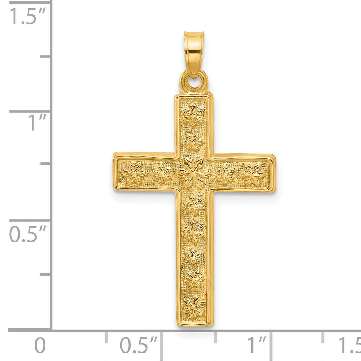 14k Polished and Textured Floral Cross Pendant-XR2078