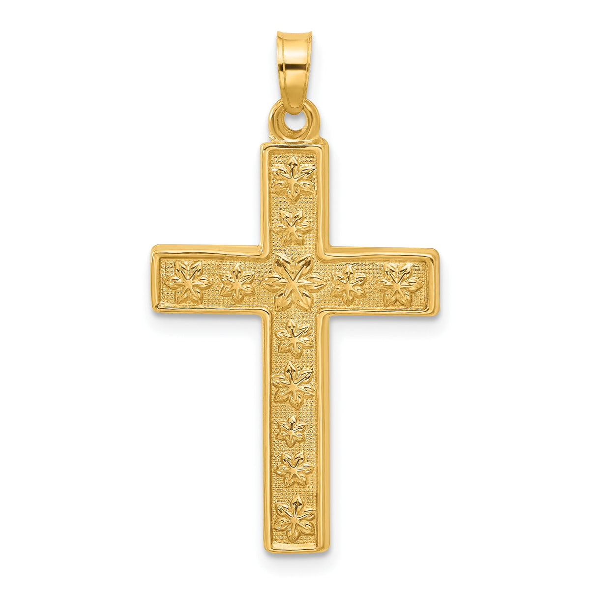 14k Polished and Textured Floral Cross Pendant-XR2078