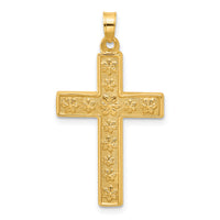 14k Polished and Textured Floral Cross Pendant-XR2078