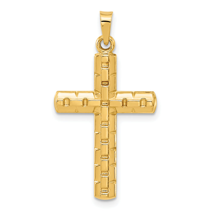 14k Polished and Textured Hollow Latin Cross Pendant-XR2079