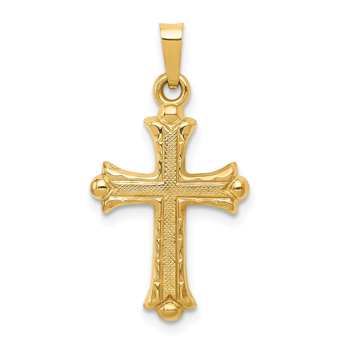 14k Hollow Fleur De Lis Cross Pendant-XR208