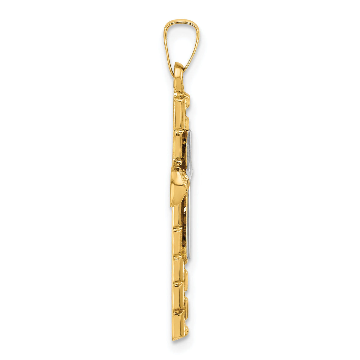 14k Two-Tone Textured and Polished Hollow Latin Cross Pendant-XR2080