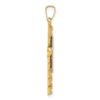 14k Two-Tone Textured and Polished Hollow Latin Cross Pendant-XR2080