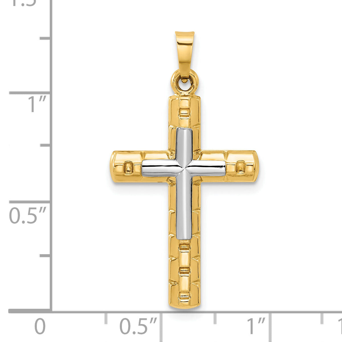 14k Two-Tone Textured and Polished Hollow Latin Cross Pendant-XR2080