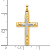 14k Two-Tone Textured and Polished Hollow Latin Cross Pendant-XR2080