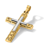 14k Two-Tone Textured and Polished Hollow Latin Cross Pendant-XR2080