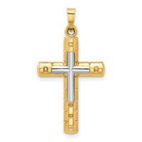 14k Two-Tone Textured and Polished Hollow Latin Cross Pendant-XR2080