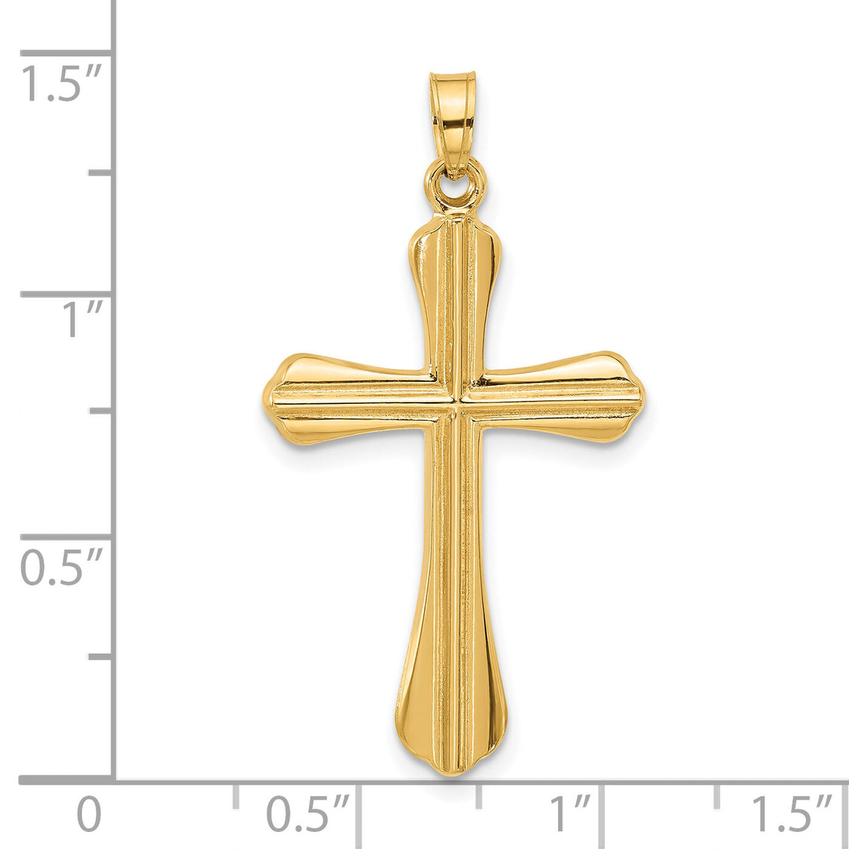 14k Polished and Grooved Hollow Cross Pendant-XR2081