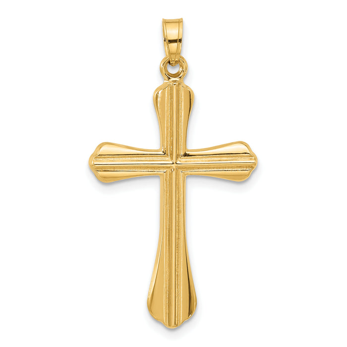 14k Polished and Grooved Hollow Cross Pendant-XR2081