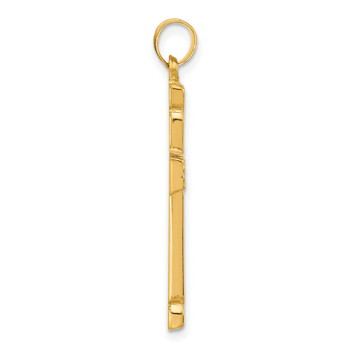 14k Polished and Grooved Hollow Cross Pendant-XR2083