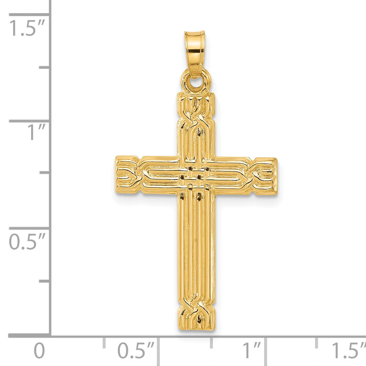 14k Polished and Grooved Hollow Cross Pendant-XR2083