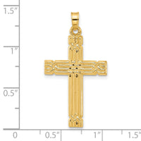 14k Polished and Grooved Hollow Cross Pendant-XR2083