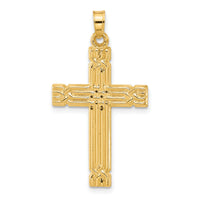 14k Polished and Grooved Hollow Cross Pendant-XR2083