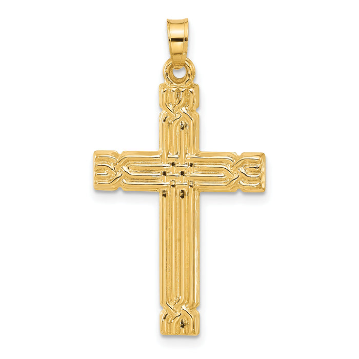 14k Polished and Grooved Hollow Cross Pendant-XR2083