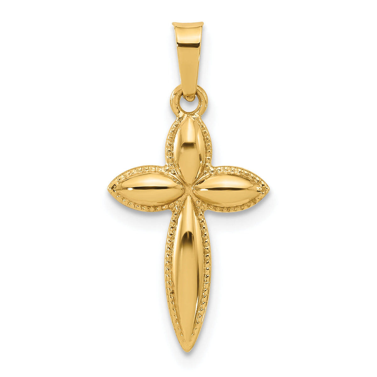 14k Polished and Beaded Hollow Edge Passion Cross Pendant-XR2084