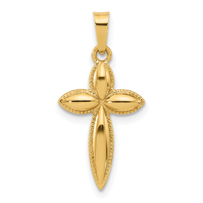 14k Polished and Beaded Hollow Edge Passion Cross Pendant-XR2084