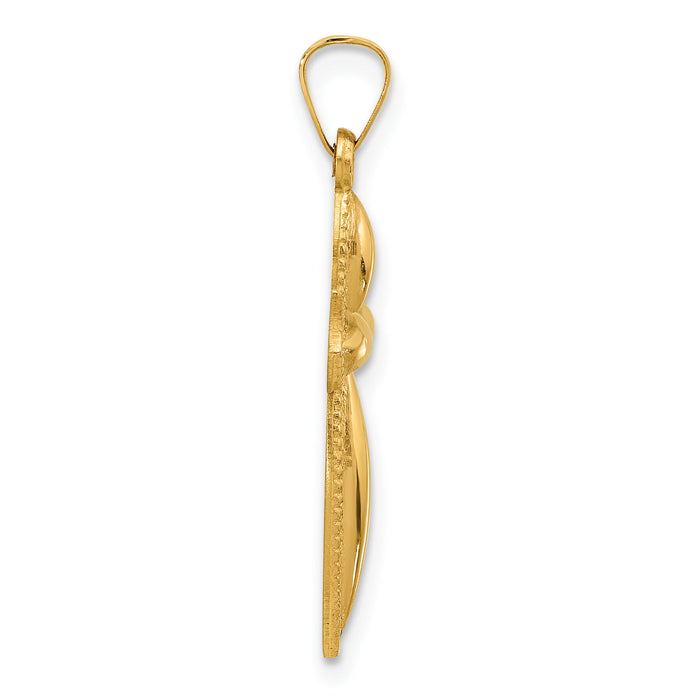 14k Polished and Beaded Hollow Edge Passion Cross Pendant-XR2085