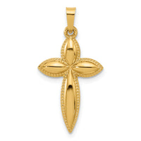 14k Polished and Beaded Hollow Edge Passion Cross Pendant-XR2085