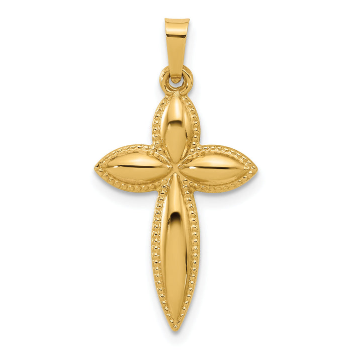 14k Polished and Beaded Hollow Edge Passion Cross Pendant-XR2085