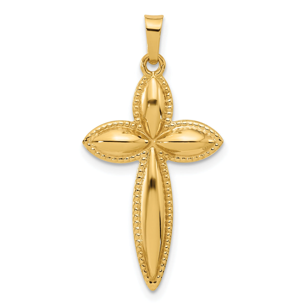 14k Polished and Beaded Hollow Edge Passion Cross Pendant-XR2086