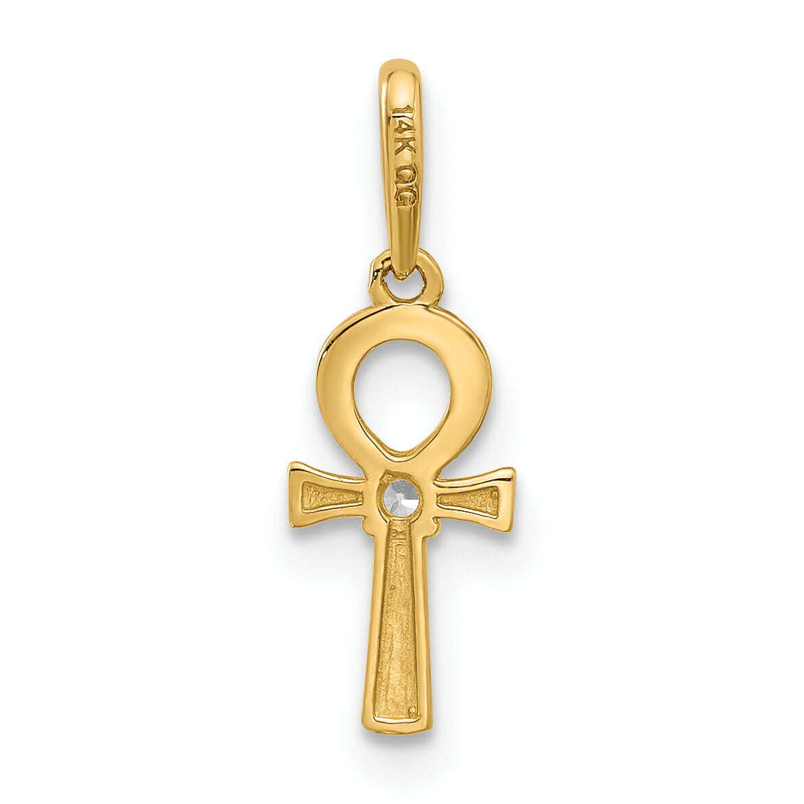 14k Polished CZ Ankh Cross Pendant-XR2088