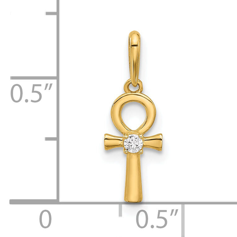 14k Polished CZ Ankh Cross Pendant-XR2088