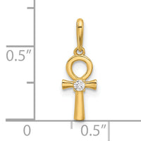 14k Polished CZ Ankh Cross Pendant-XR2088