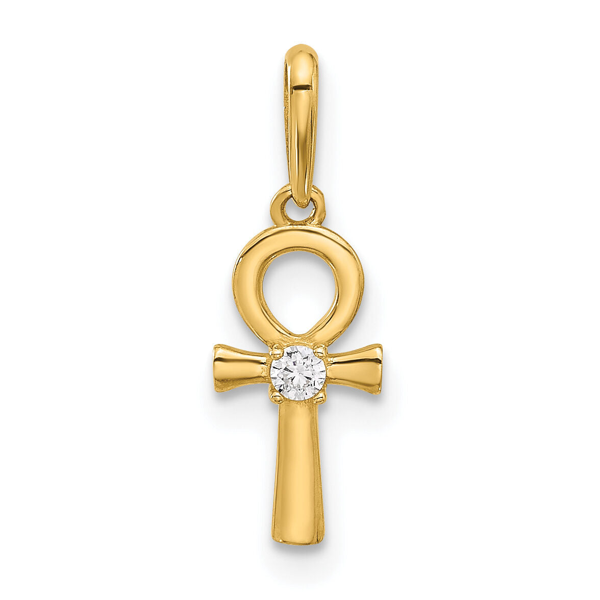 14k Polished CZ Ankh Cross Pendant-XR2088