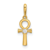 14k Polished CZ Ankh Cross Pendant-XR2088