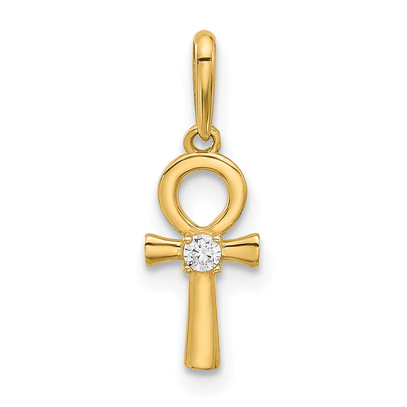 14k Polished CZ Ankh Cross Pendant-XR2088