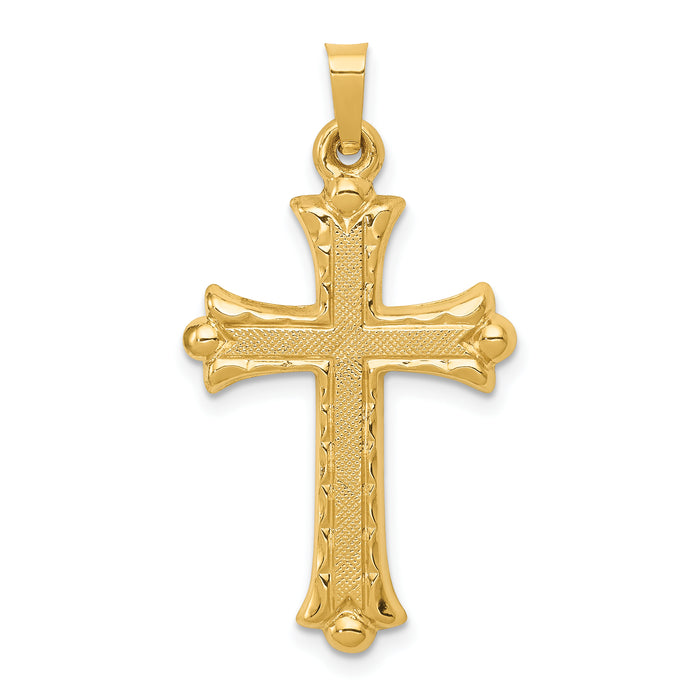 14k Hollow Fleur De Lis Cross Pendant-XR209